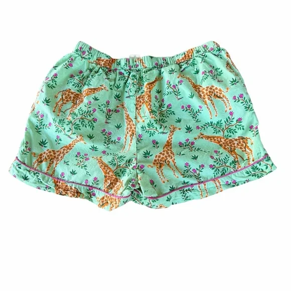PrintFresh Grazing Giraffes Mint Green Pajama Shorts 100% Organic Cotton XS GUC - Picture 3 of 6